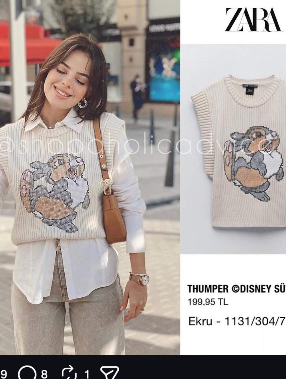 🐰EUC Zara x Disney Classics Thumper Crossstitch Pullover Ribbed Crewneck Vest